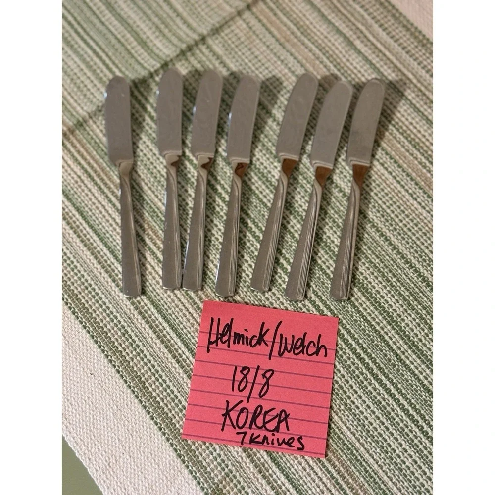 Set of 7 Vtg Helmick/Welch 18/8 Stainless Steel Butter Knives Korea Spreaders